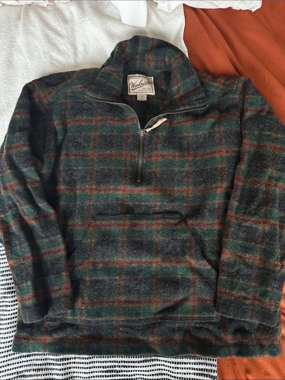 Woolrich Men's Dark Green & Red Plaid Zip Pullover